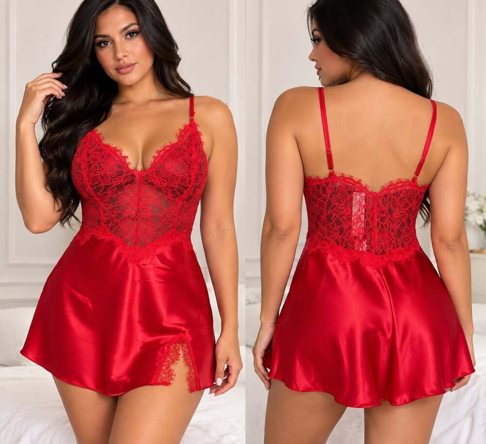Victoria'S Secret Size S/P Red Satin Lace Babydoll